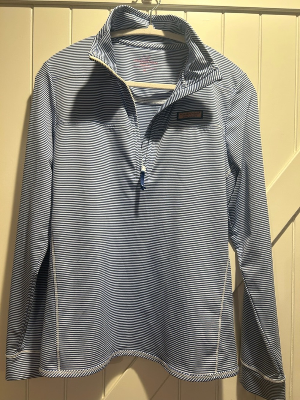 Vineyard Vines Blue Striped Performance Sankaty Shep Shirt Quarter-Zip Pullover - Picture 6 of 11